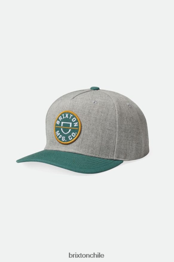 Brixton hombres snapback crest c mp P0BX28262 accesorios gris jaspeado oscuro/verde oscuro