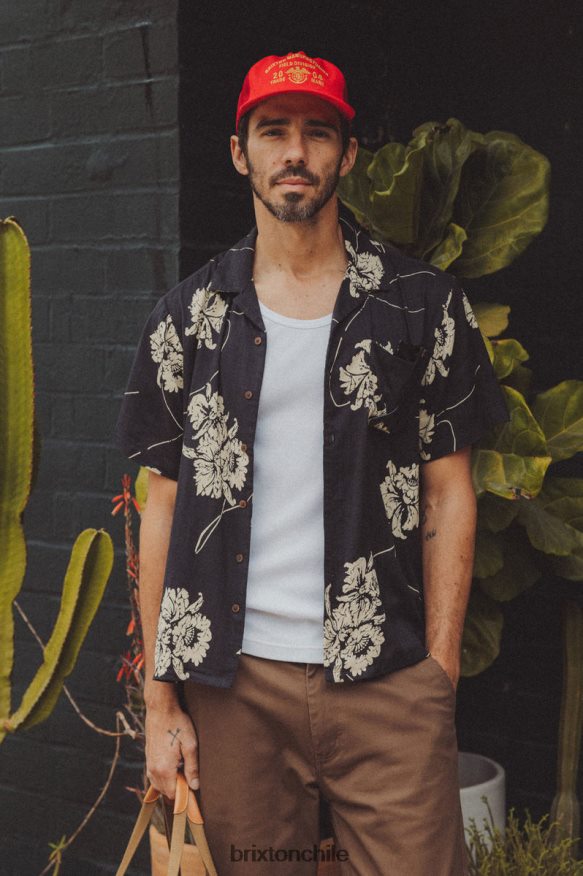 Brixton hombres camisa bunker slub s/s P0BX283 vestir negro lavado/blanco roto