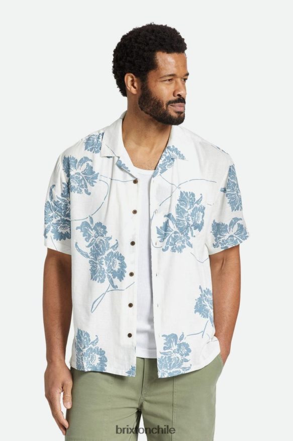 Brixton hombres camisa bunker slub s/s P0BX284 vestir blanco roto/azul polvoriento