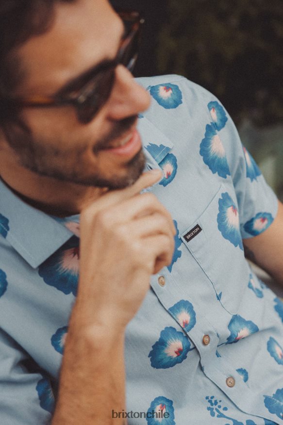 Brixton hombres camisa tejida con estampado charter P0BX2810 vestir azul polvoriento/azul pacífico/rosa coral