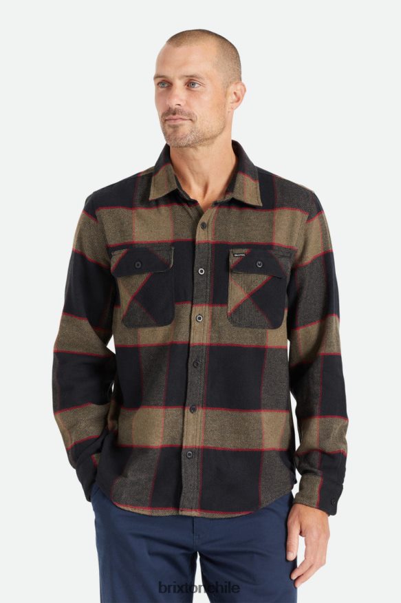 Brixton hombres bowery manga larga franela P0BX2819 vestir gris jaspeado/carbón