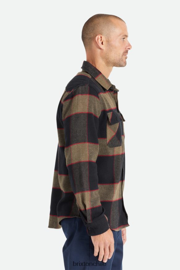 Brixton hombres bowery manga larga franela P0BX2819 vestir gris jaspeado/carbón
