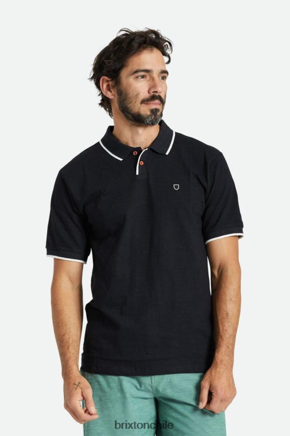 Brixton hombres polo apropiado slub s/s P0BX28119 vestir negro lavado/blanco roto