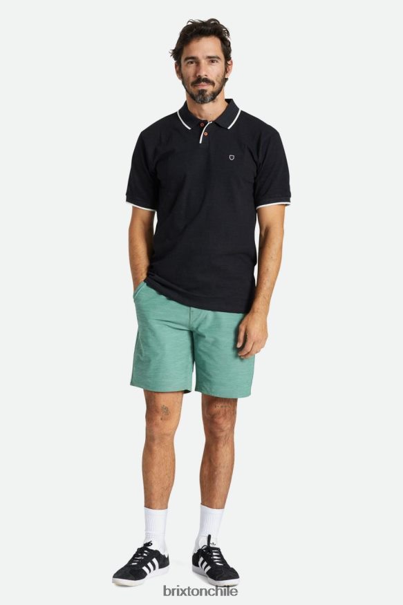 Brixton hombres polo apropiado slub s/s P0BX28119 vestir negro lavado/blanco roto