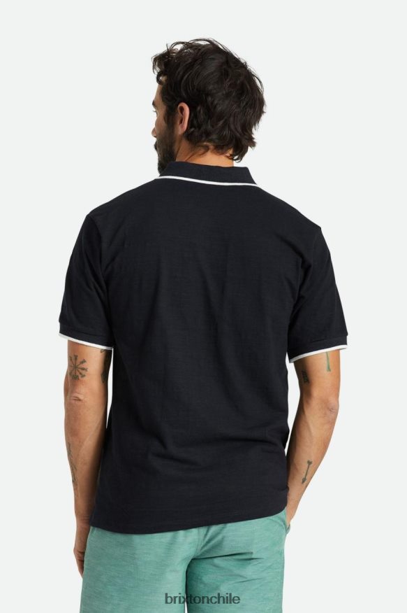 Brixton hombres polo apropiado slub s/s P0BX28119 vestir negro lavado/blanco roto