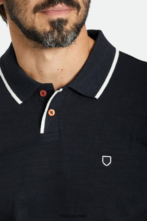 Brixton hombres polo apropiado slub s/s P0BX28119 vestir negro lavado/blanco roto