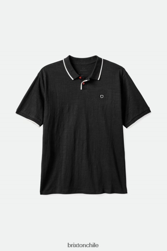 Brixton hombres polo apropiado slub s/s P0BX28119 vestir negro lavado/blanco roto