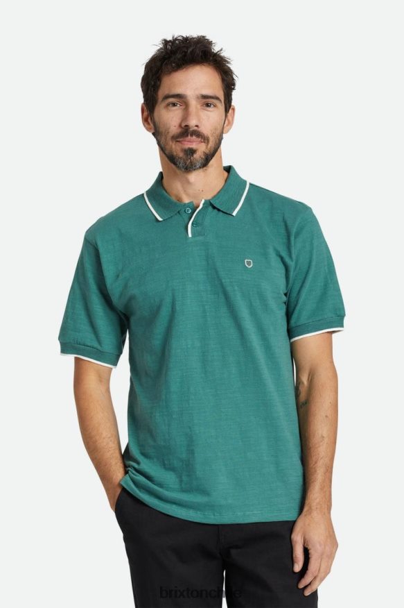Brixton hombres polo apropiado slub s/s P0BX28120 vestir abeto/blanco roto
