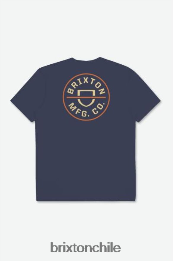 Brixton hombres Camiseta estándar Crest II S/S P0BX2854 vestir azul marino lavado/paja/naranja paraíso