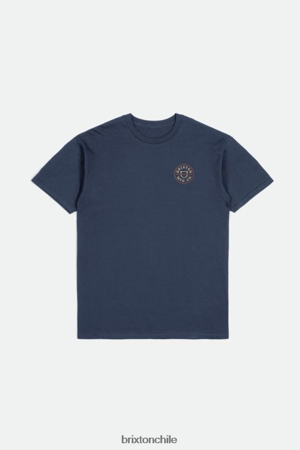 Brixton hombres Camiseta estándar Crest II S/S P0BX2854 vestir azul marino lavado/paja/naranja paraíso