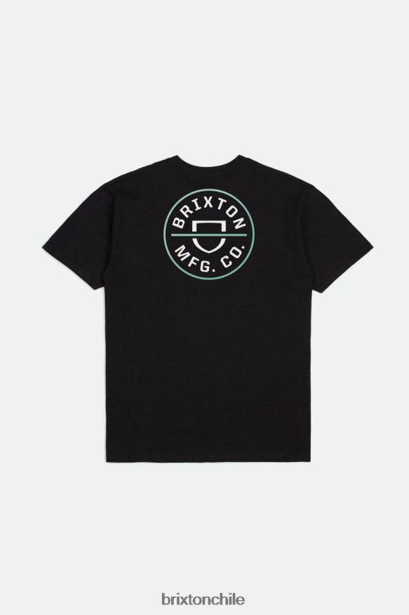 Brixton hombres Camiseta estándar Crest II S/S P0BX2856 vestir negro/blanco roto/jade