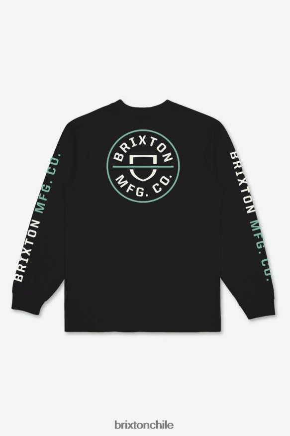 Brixton hombres cresta l / s camiseta P0BX2884 vestir negro/blanco roto/jade