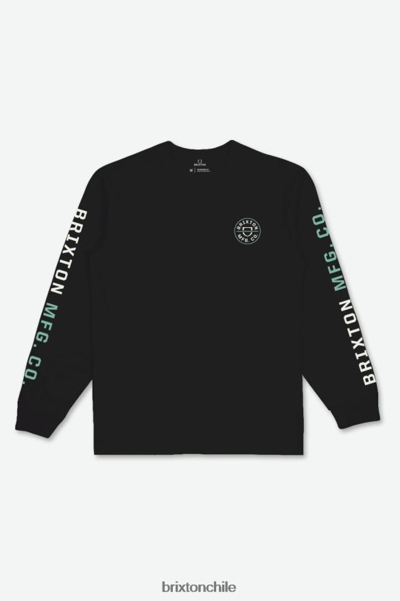Brixton hombres cresta l / s camiseta P0BX2884 vestir negro/blanco roto/jade