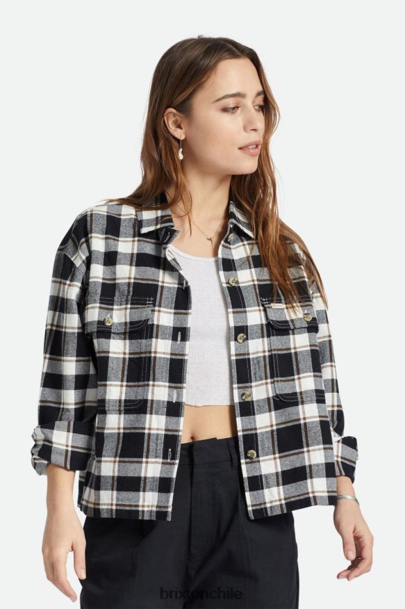 Brixton mujer Bowery ligero manga larga franela P0BX28427 vestir negro/blanquecino