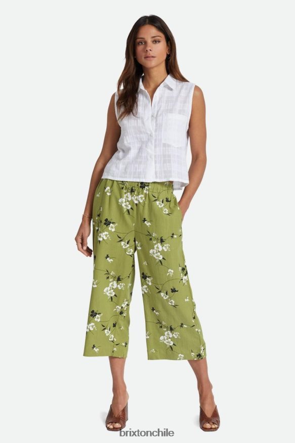 Brixton mujer pantalón de pierna ancha de lino lanai P0BX28468 vestir musgo